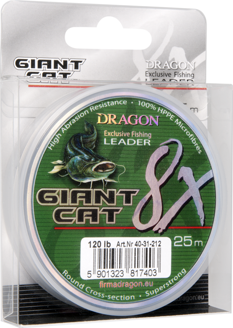 Plec. Dragon Giant Cat 8X Leader 25m 100lb ciemnozielona